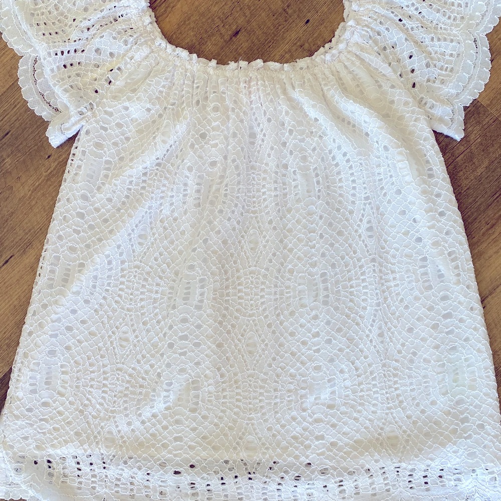 Lilly Pulitzer white lace off shoulder or wide neck top.
